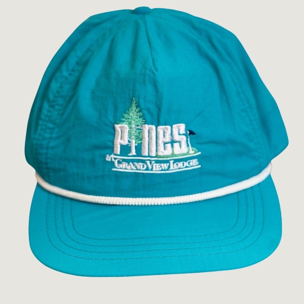 Vintage Duckster Golf Hat Pines At Grand View Lodge Rope Trucker Adjustable Teal